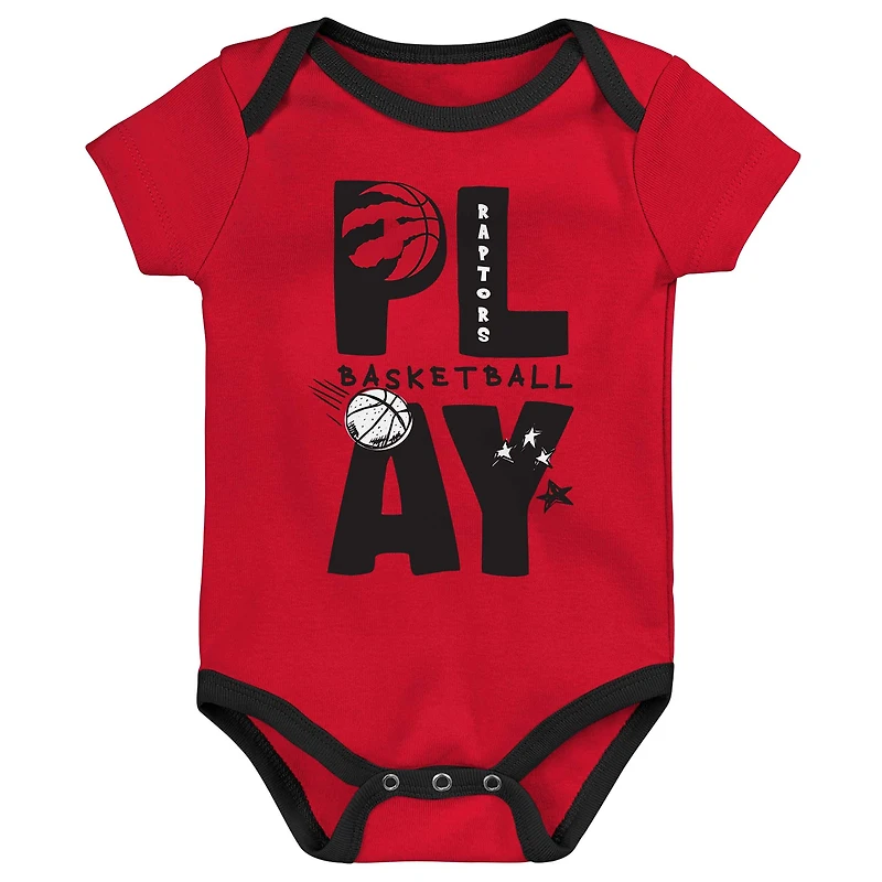 Ensemble de trois bodies Play Ball pour nouveau-né noir/rouge/blanc Toronto Raptors