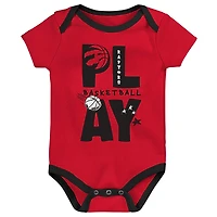 Ensemble de trois bodies Play Ball pour nouveau-né noir/rouge/blanc Toronto Raptors