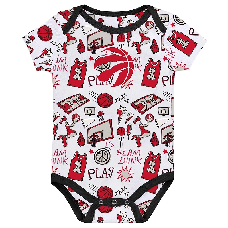 Ensemble de trois bodies Play Ball pour nouveau-né noir/rouge/blanc Toronto Raptors