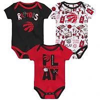Ensemble de trois bodies Play Ball pour nouveau-né noir/rouge/blanc Toronto Raptors