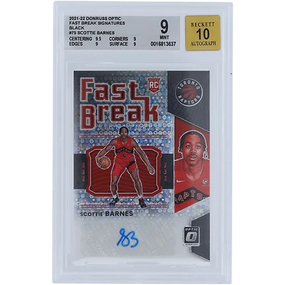 Carte de recrue Panini Donruss Optic Fast Break 2021-22 autographiée par Scottie Barnes Toronto Raptors, noire #FB-SBN #1/1 BGS, authentifiée 9/10 - Sous-grades 9.5,9,9,9