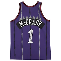 Maillot authentique autographié Mitchell & Ness 1998 des Toronto Raptors violet de Tracy McGrady avec inscription « HOF 17 »