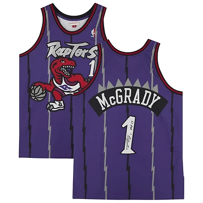Maillot authentique autographié Mitchell & Ness 1998 des Toronto Raptors violet de Tracy McGrady avec inscription « HOF 17 »