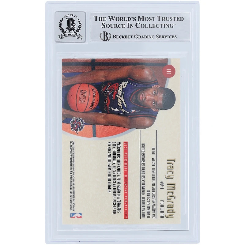 Tracy McGrady Toronto Raptors autographié 1997-98 Bowman Best #111 Beckett Fanatics Witnessed Authenticated 10 Rookie Card