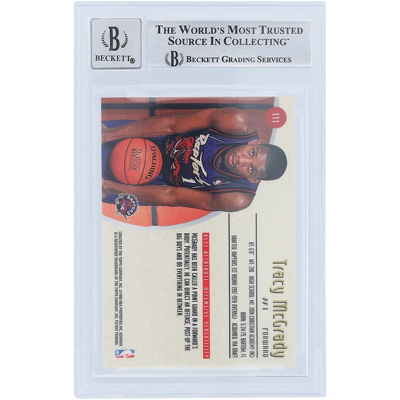 Tracy McGrady Toronto Raptors autographié Bowman Best #111 Beckett 1997-98 Fanatics Witnessed Authenticated 9/10 Rookie Card