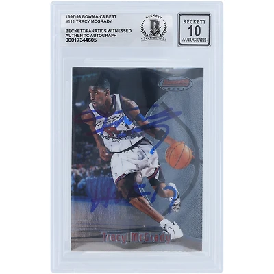 Tracy McGrady Toronto Raptors a autographié la carte de recrue numéro 111 Beckett de Bowman's Best 1997-98 authentifiée par les fanatiques de Beckett avec l'inscription « HOF 17 »