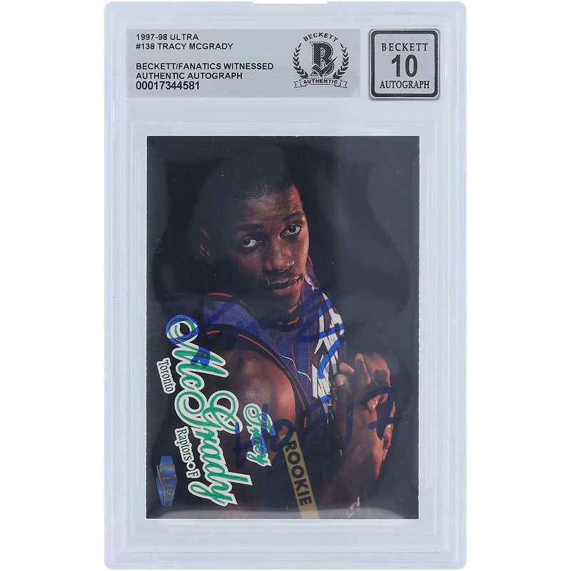 Tracy McGrady Toronto Raptors Autographed 1997-98 Fleer Ultra #138 Beckett Fanatics Witnessed Authenticated 10 Rookie Card with "HOF 17" Inscription