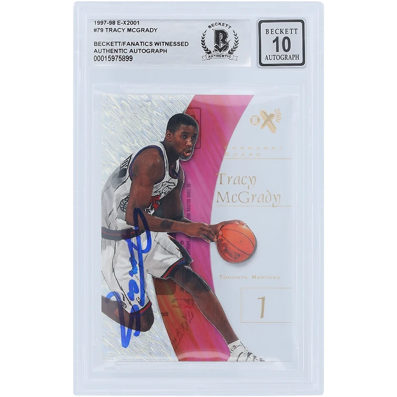 Tracy McGrady Toronto Raptors Skybox EX 2001 #79 Beckett 1997-98 Carte recrue authentifiée par les fanatiques témoins