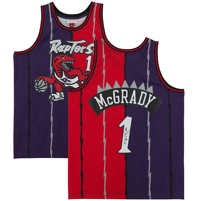 Maillot Swingman Mitchell & Ness violet et rouge autographié par Tracy McGrady des Toronto Raptors 1998-99