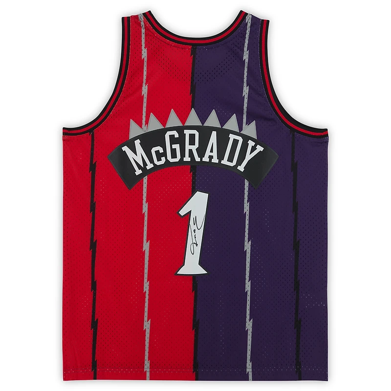 Maillot Swingman Mitchell & Ness violet et rouge autographié par Tracy McGrady des Toronto Raptors 1998-99