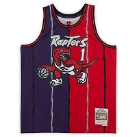 Maillot Swingman Mitchell & Ness violet et rouge autographié par Tracy McGrady des Toronto Raptors 1998-99