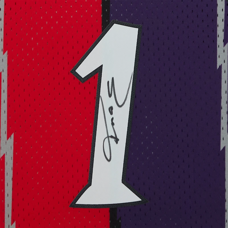 Maillot Swingman Mitchell & Ness violet et rouge autographié par Tracy McGrady des Toronto Raptors 1998-99