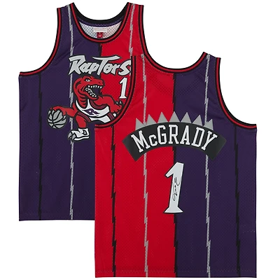 Maillot Swingman Mitchell & Ness violet et rouge autographié par Tracy McGrady des Toronto Raptors 1998-99