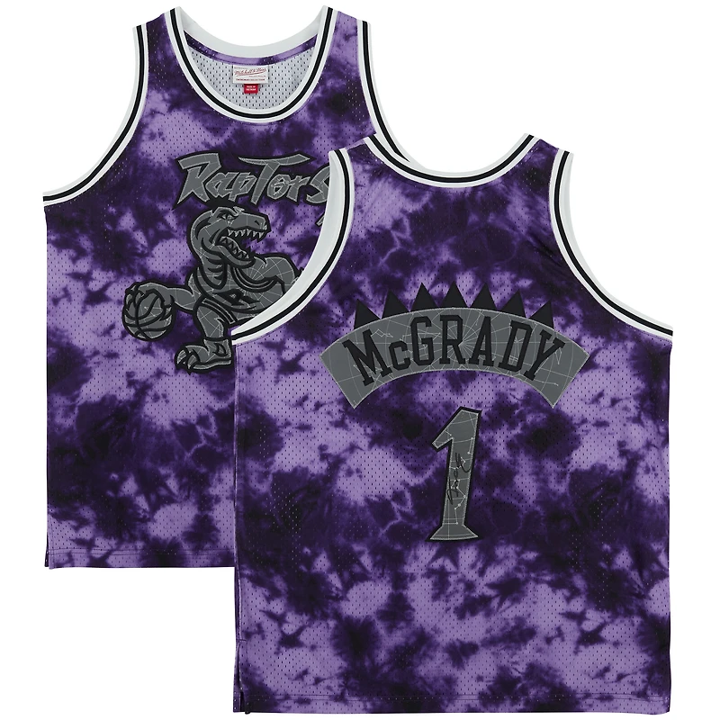 Maillot Swingman dédicacé par Tracy McGrady des Toronto Raptors par Mitchell & Ness Purple Galaxy 1998-99