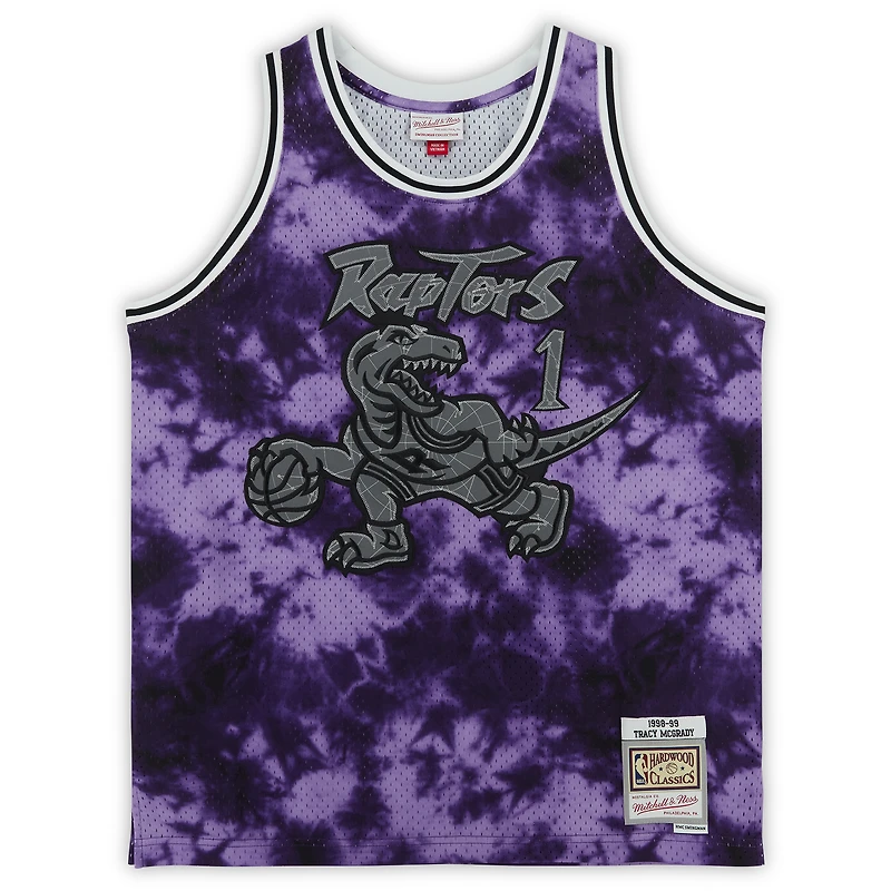 Maillot Swingman dédicacé par Tracy McGrady des Toronto Raptors par Mitchell & Ness Purple Galaxy 1998-99