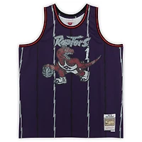 Maillot Swingman violet autographié par Tracy McGrady des Toronto Raptors pour le 75e anniversaire de Mitchell & Ness
