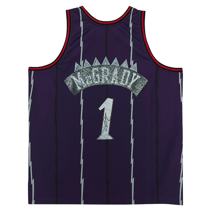 Maillot Swingman violet autographié par Tracy McGrady des Toronto Raptors pour le 75e anniversaire de Mitchell & Ness