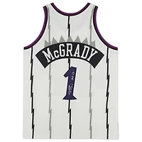 Maillot authentique autographié Mitchell & Ness 1998 des Toronto Raptors par Tracy McGrady White avec inscription « HOF 17 »