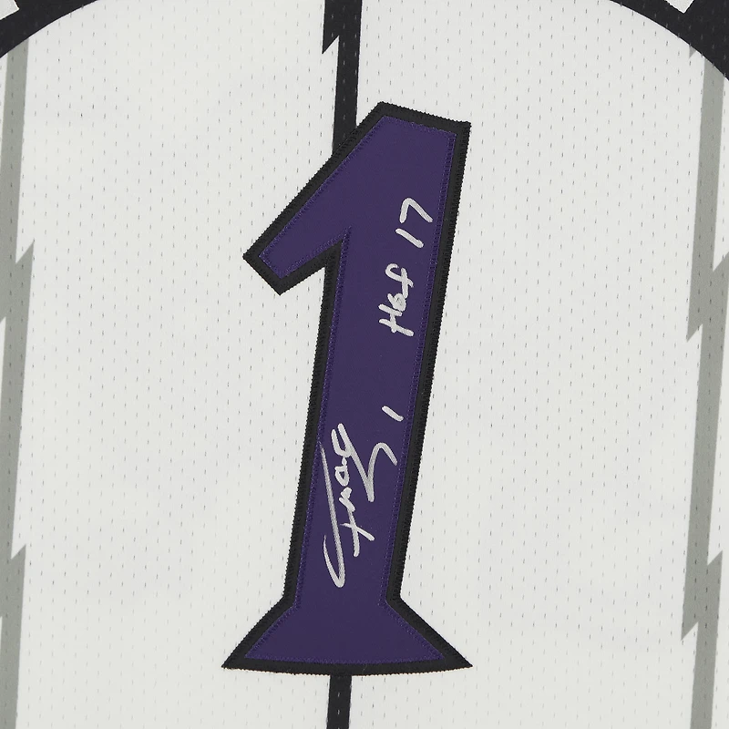 Maillot authentique autographié Mitchell & Ness 1998 des Toronto Raptors par Tracy McGrady White avec inscription « HOF 17 »