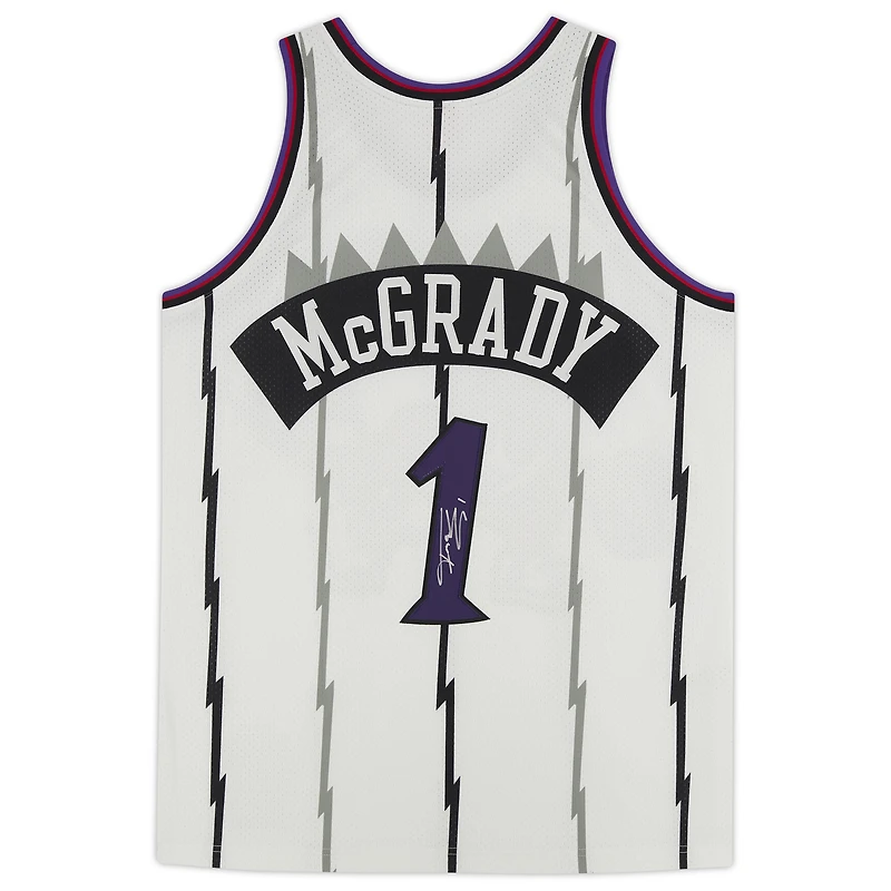 Maillot authentique autographié Mitchell & Ness 1998 des Toronto Raptors par Tracy McGrady White