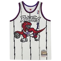 Maillot authentique autographié Mitchell & Ness 1998 des Toronto Raptors par Tracy McGrady White