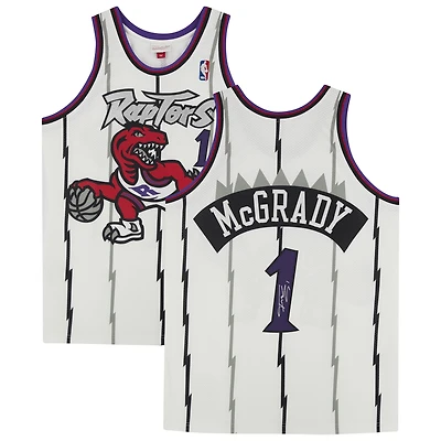 Maillot authentique autographié Mitchell & Ness 1998 des Toronto Raptors par Tracy McGrady White