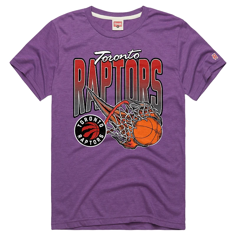 T-shirt unisexe violet hommage aux Raptors de Toronto en feu, mélange trois matières