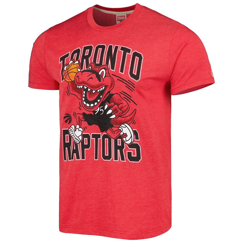 T-shirt triple mélange unisexe Homage Red Toronto Raptors Team Mascot