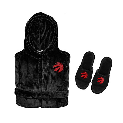Unisex ISlide Black Toronto Raptors Phantom Hoodie Robe & Mantra Slide Sandals Bundle