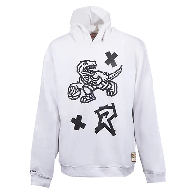 Unisex Mitchell & Ness White Toronto Raptors Hardwood Classics Tape Oversized Pullover Hoodie
