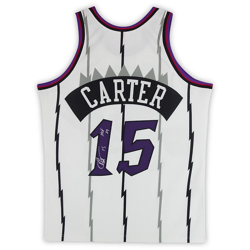Vince Carter Toronto Raptors Autographed Mitchell & Ness White 1998-99 Authentic Jersey with "HOF 24" Inscription