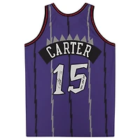 Maillot authentique dédicacé par Vince Carter des Toronto Raptors de Mitchell & Ness violet 1998 avec inscription « 98/99 NBA ROY »