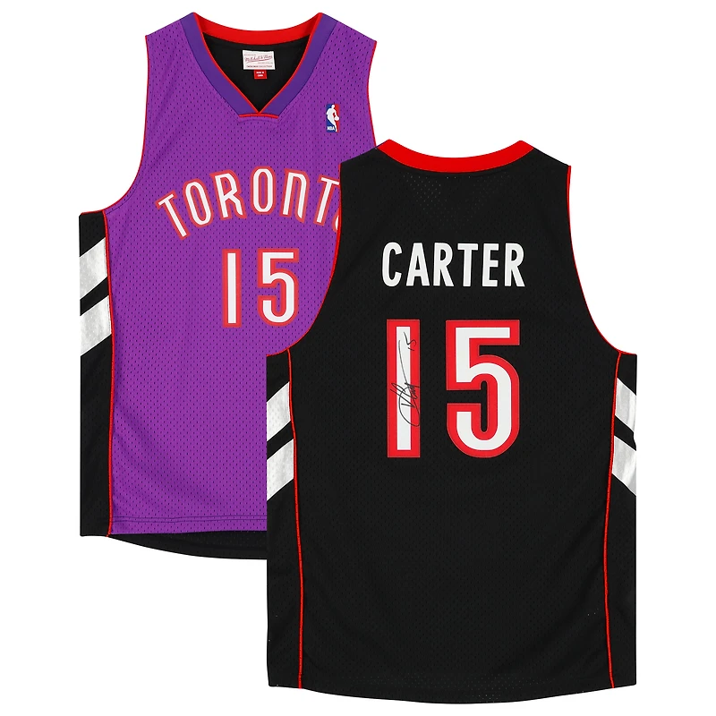 Maillot Swingman Mitchell & Ness violet autographié par Vince Carter des Toronto Raptors 1999-00