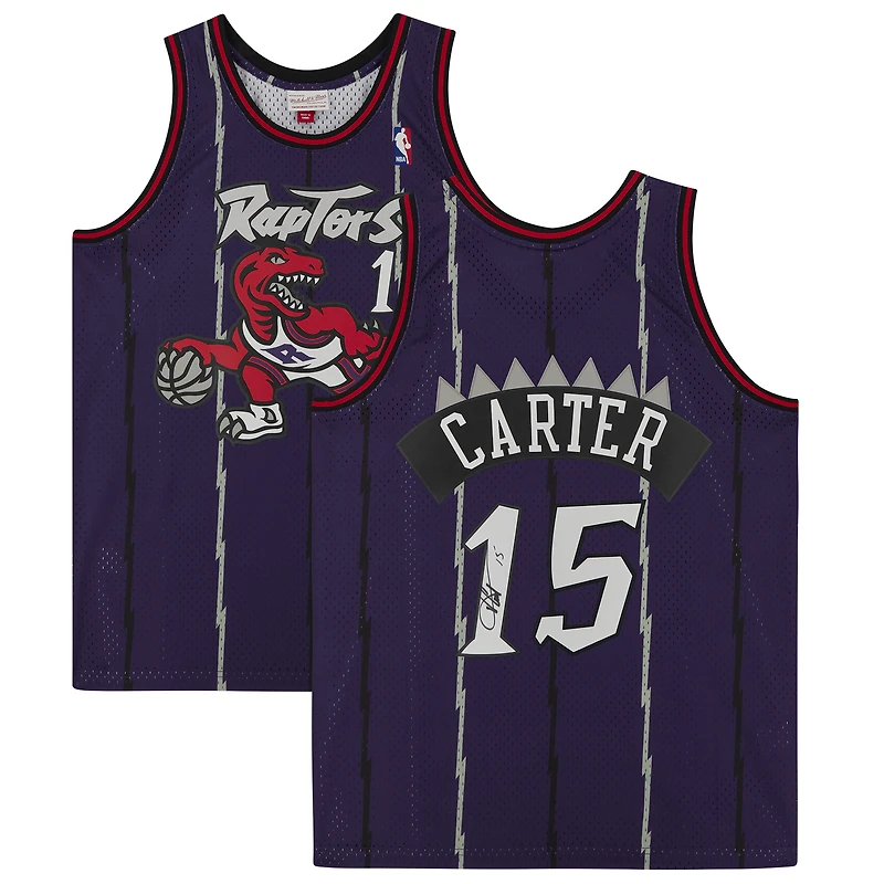 Maillot Swingman violet autographié de Vince Carter, Toronto Raptors, 1999, Mitchell & Ness