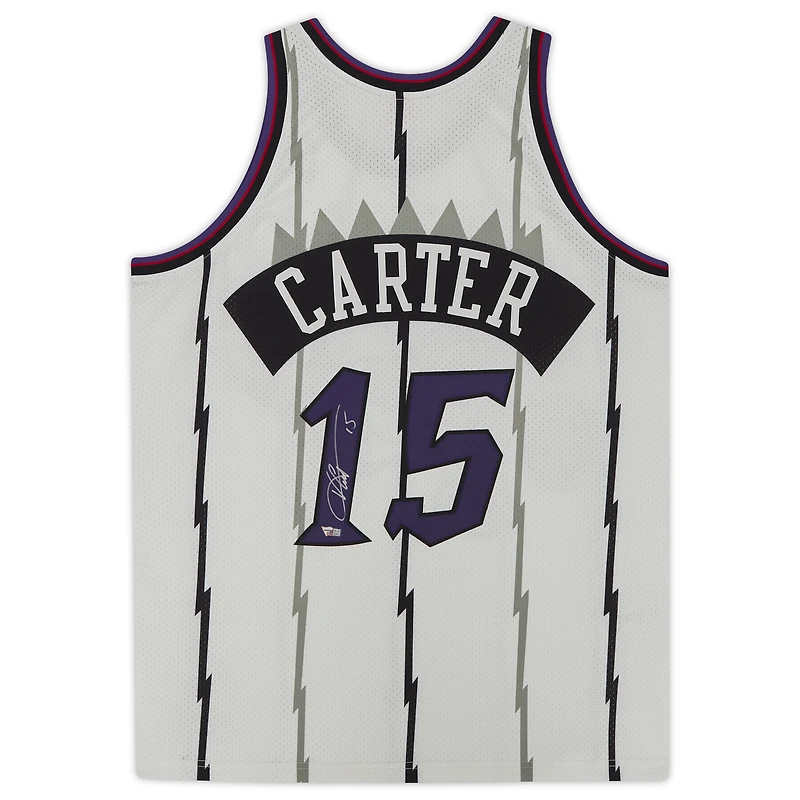 Maillot authentique Mitchell & Ness autographié par Vince Carter Toronto Raptors 1998 blanc