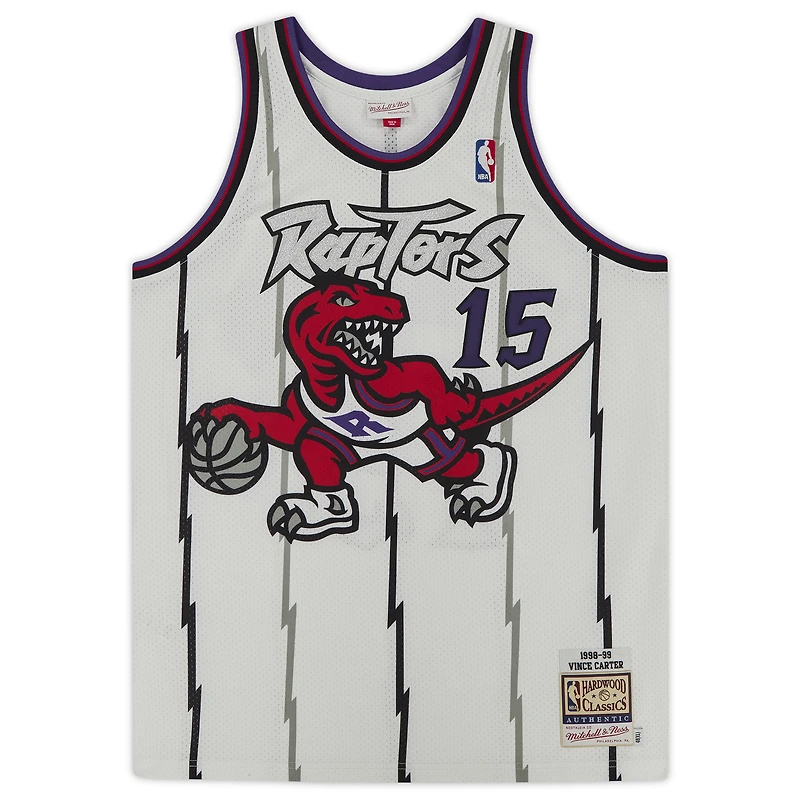 Maillot authentique Mitchell & Ness autographié par Vince Carter Toronto Raptors 1998 blanc