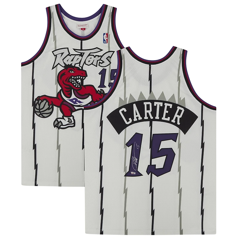 Maillot authentique Mitchell & Ness autographié par Vince Carter Toronto Raptors 1998 blanc