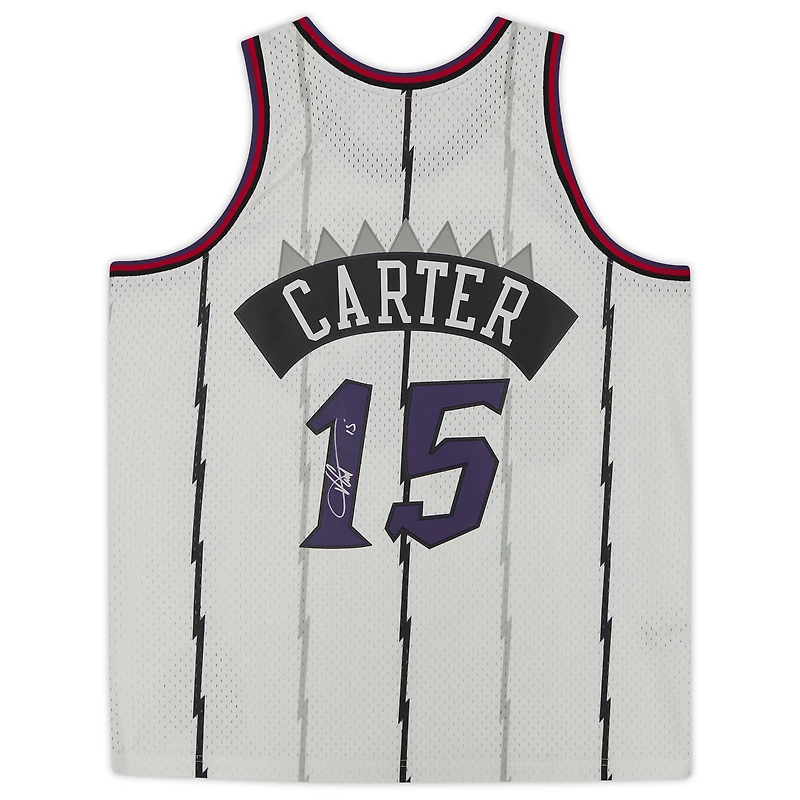 Maillot Swingman Mitchell & Ness autographié par Vince Carter des Toronto Raptors 1998 blanc