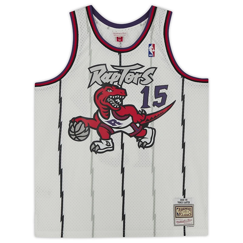Maillot Swingman Mitchell & Ness autographié par Vince Carter des Toronto Raptors 1998 blanc