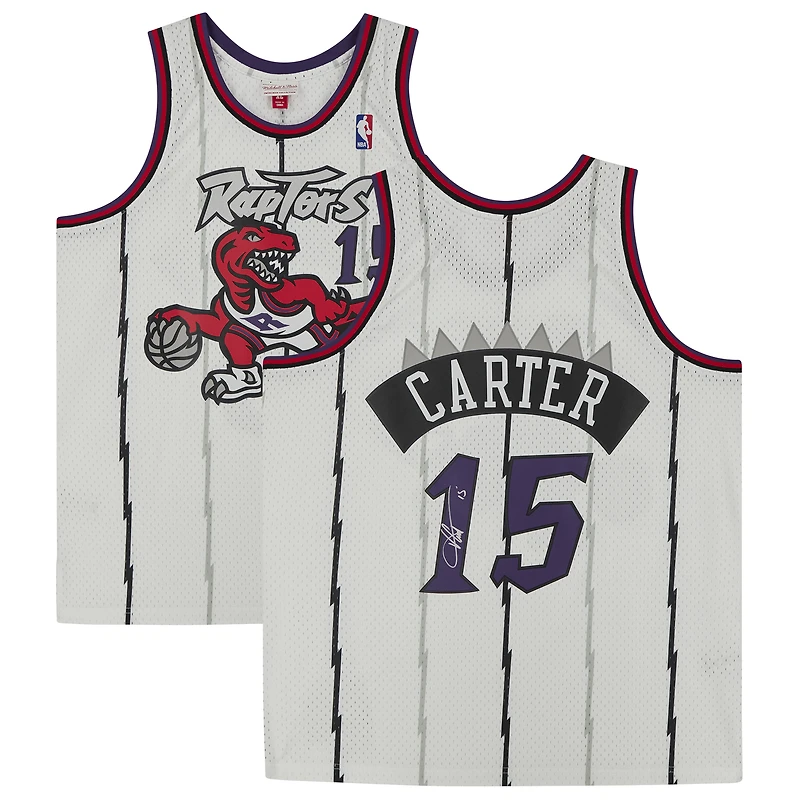 Maillot Swingman Mitchell & Ness autographié par Vince Carter des Toronto Raptors 1998 blanc