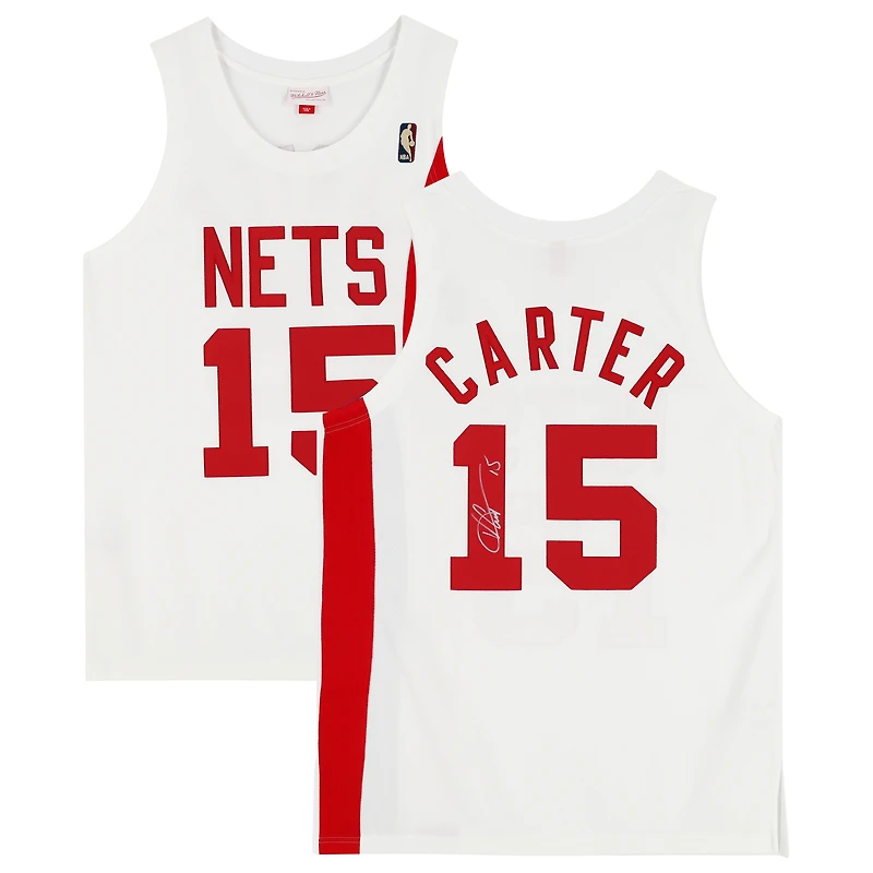 Maillot authentique autographié par Vince Carter des Toronto Raptors, blanc, rouge et bleu, Mitchell & Ness 2005-06