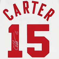 Maillot authentique autographié par Vince Carter des Toronto Raptors, blanc, rouge et bleu, Mitchell & Ness 2005-06