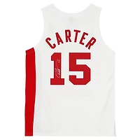 Maillot authentique autographié par Vince Carter des Toronto Raptors, blanc, rouge et bleu, Mitchell & Ness 2005-06