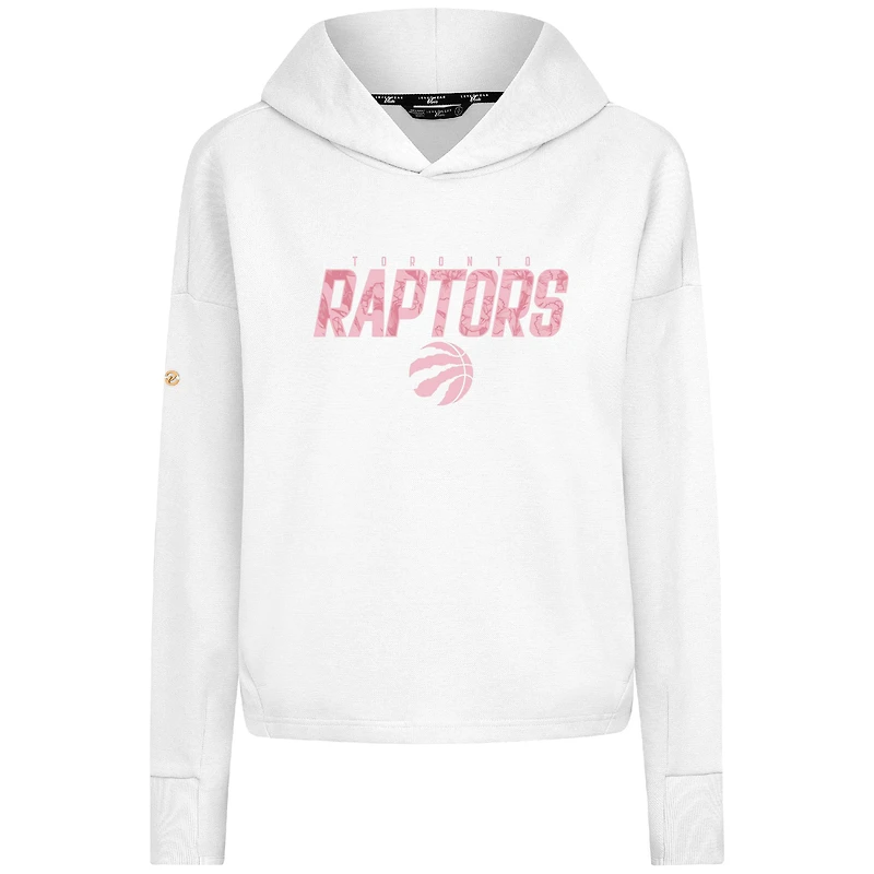 Women's Levelwear  White Toronto Raptors Mother's Day Sweet Floral Cropped Tri-Blend Pullover Hoodie