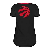 5th & Ocean by New Era - T-shirt à col en V avec fanion scintillant noir Toronto Raptors Game Day pour femme