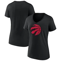 T-shirt blanc à col en V avec logo principal des Raptors de Toronto pour femmes