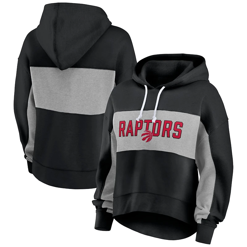 Sweat à capuche court Fanatics pour femmes, noir, Toronto Raptors, avec fiche statistique complète
