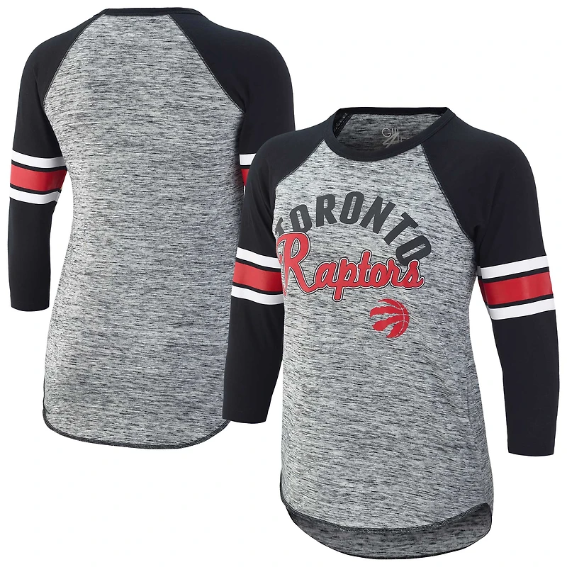 T-shirt raglan à manches 3/4 G-III 4Her par Carl Banks pour femmes, noir, Toronto Raptors Recover