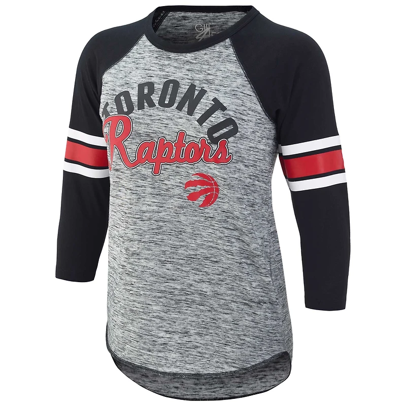 T-shirt raglan à manches 3/4 G-III 4Her par Carl Banks pour femmes, noir, Toronto Raptors Recover
