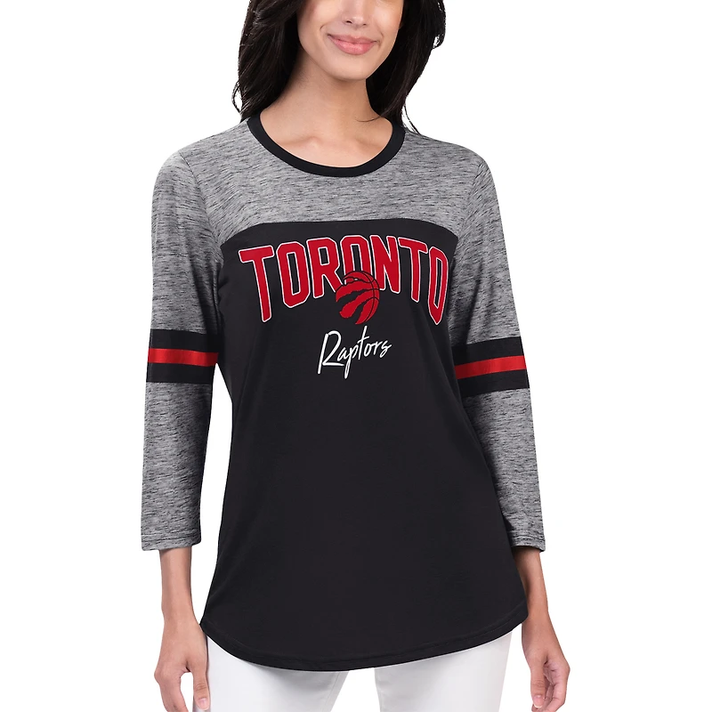 T-shirt G-III Sports by Carl Banks pour femmes, noir, Toronto Raptors Play The Game, tri-mélange, manches 3/4